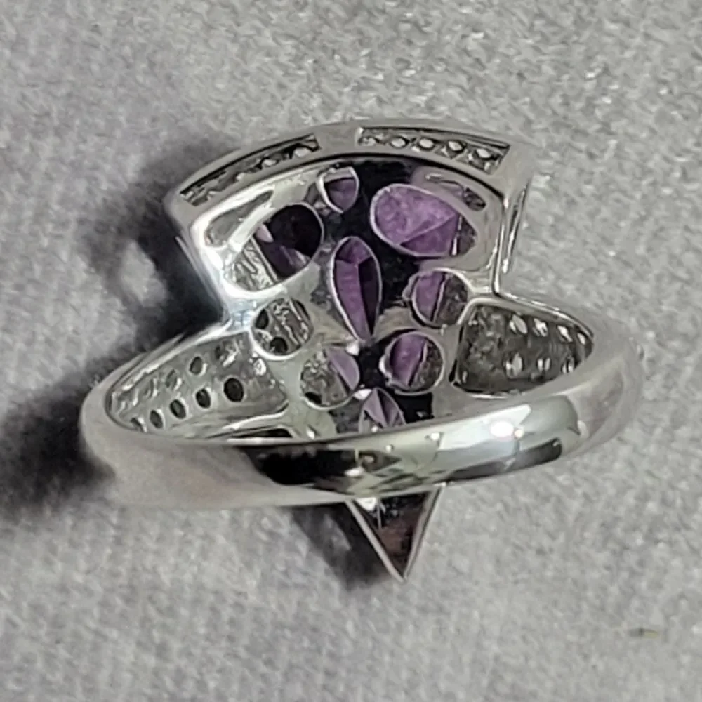 Premium African Amethyst & White Zircon Ring Size 10‎